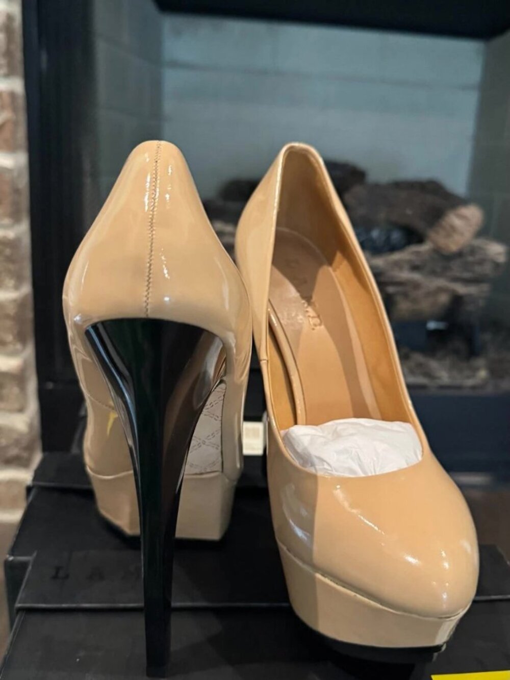 L.A.M.B Gwen Stefani Dolores Beige Patent Platform